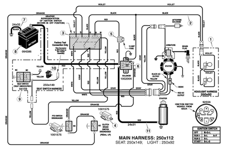 Electrical System Diagram and Parts List for 425622X50B 2006 Briggs and Stratton Lawn Tractor